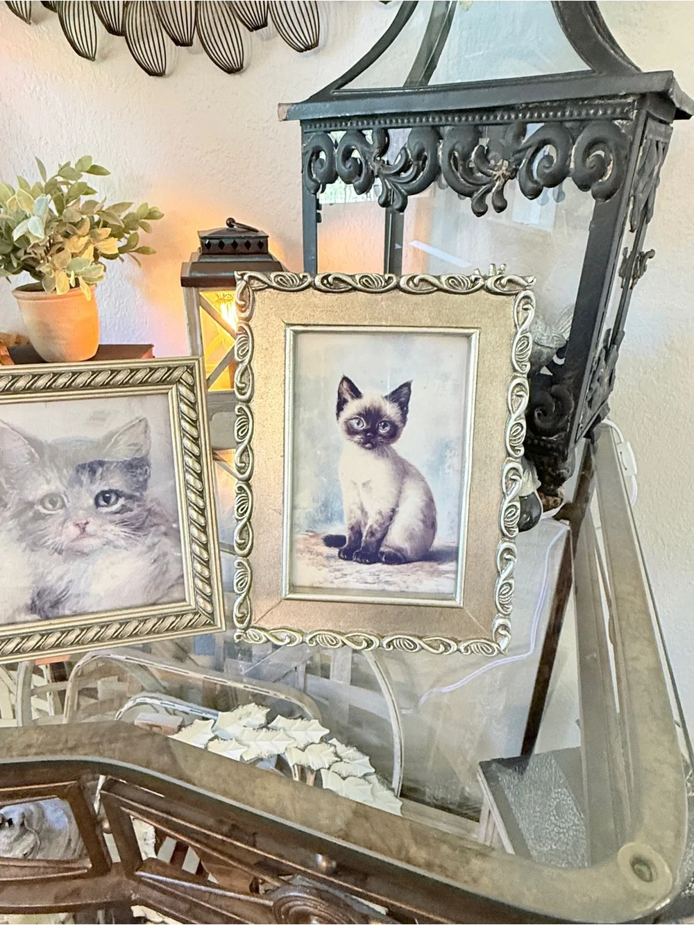 2 Vintage Silver Frames with Cat Pictures